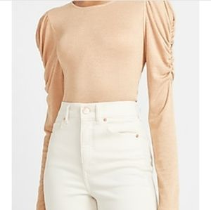 Express Metallic Ruched Puff Sleeve Tee